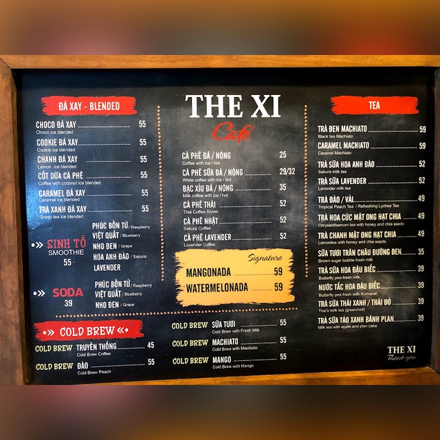 The Xi Cafe - menu