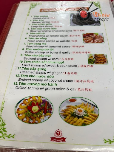 menu các món hải sản