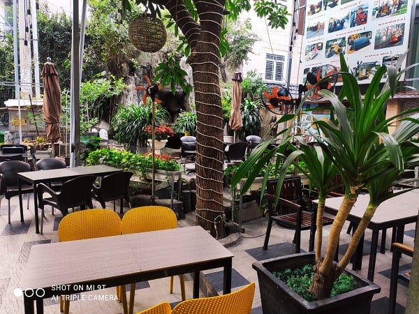 Không gian sân vườn mát mẻ tại Sen Cafe