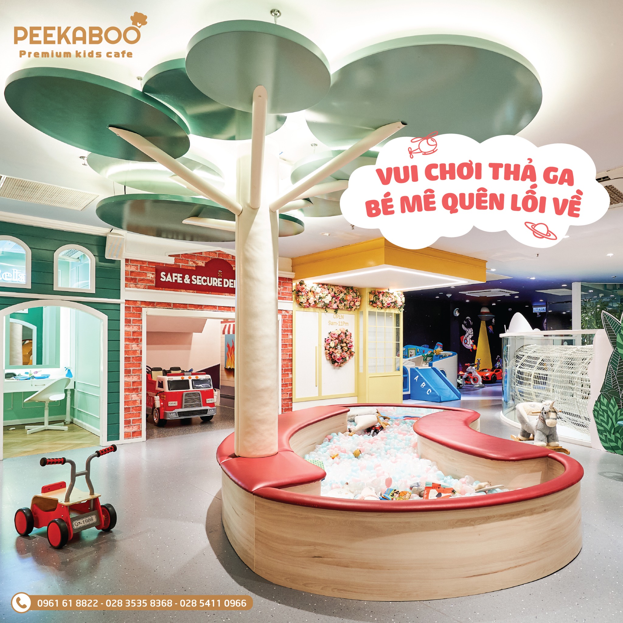 Nhiều trò chơi và không gian cho trẻ vận động, vui chơi tại Peekapoo Premium Kids Cafe 