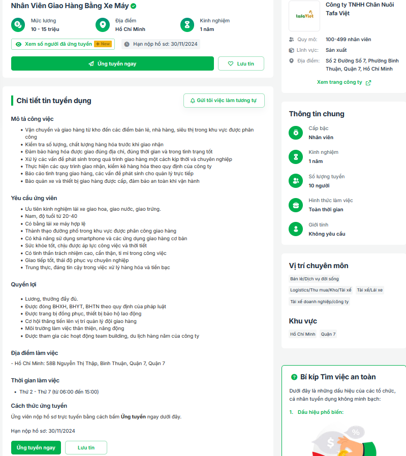 Công ty Tafa Việt tuyển nhân viên giao hàng bằng xe máy