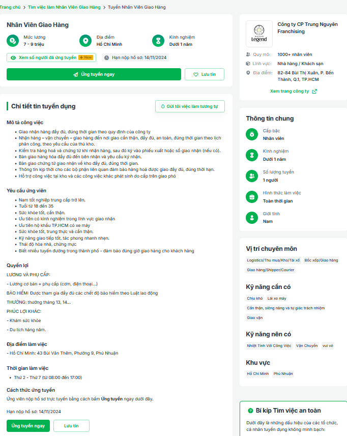 Công ty CP Trung Nguyên Franchising tuyển dụng