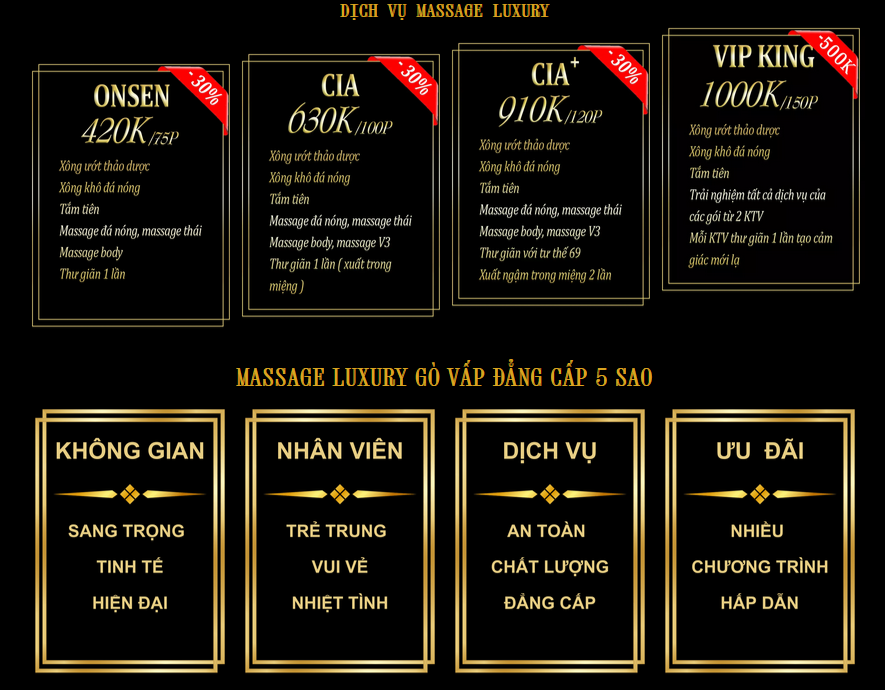 Bảng giá dịch vụ tại Massage Luxury