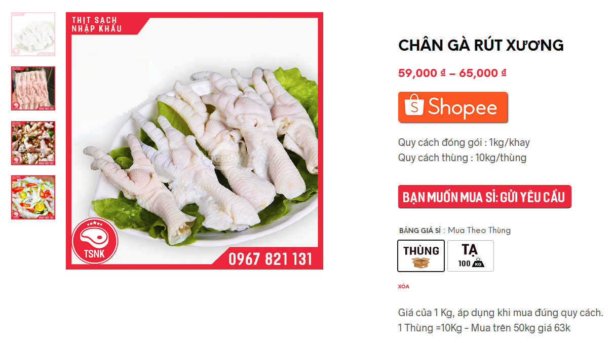 Chân gà rút xương đóng gói, làm sạch, dễ dàng chế biến