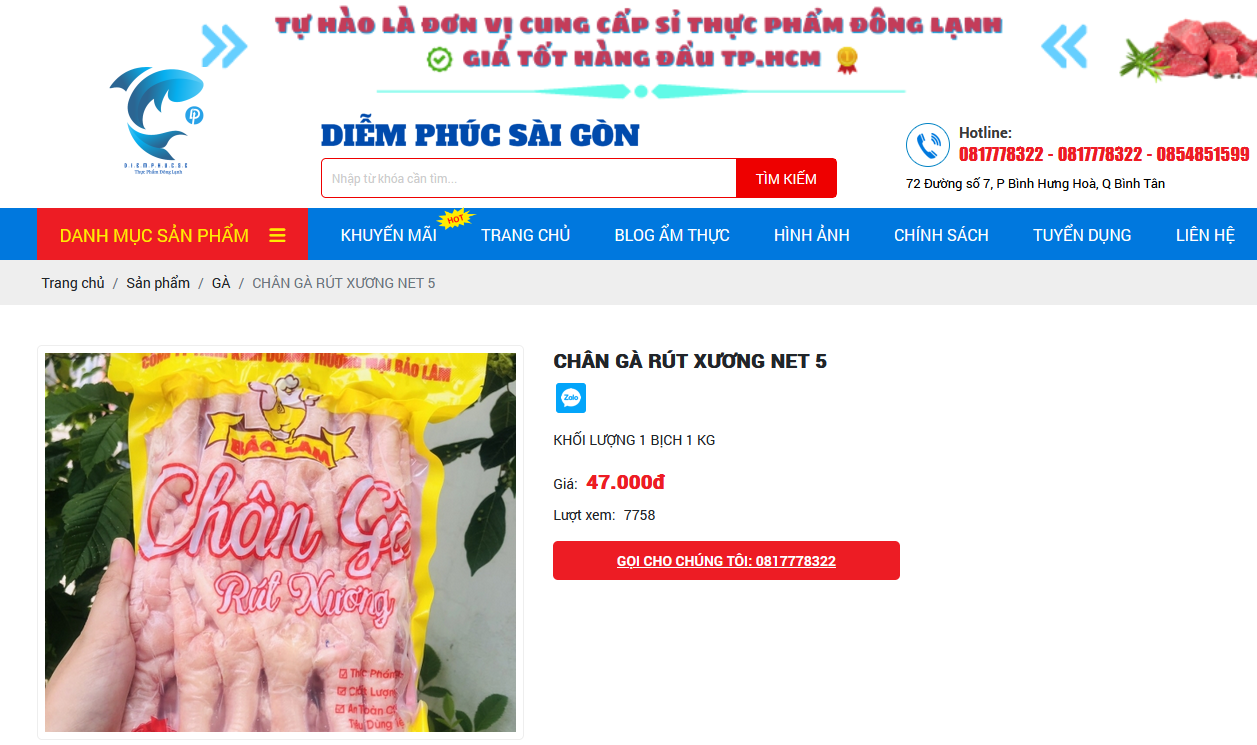 Đại lý chân gà rút xương Diễm Phúc cung cấp sản phẩm chất lượng tại TPHCM