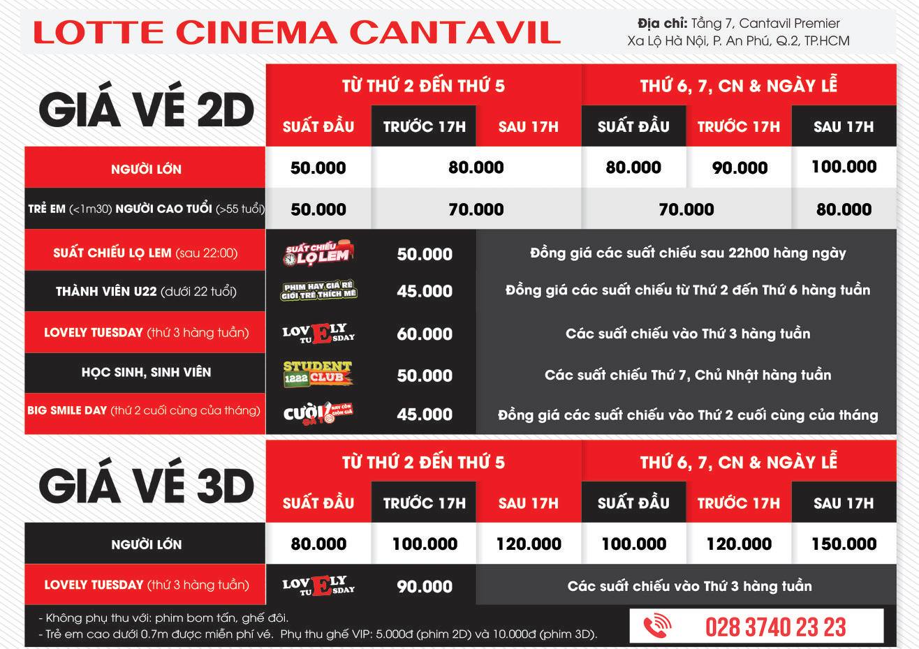 Bảng giá vé tại Lotte Cinema Cantavil Sài Gòn