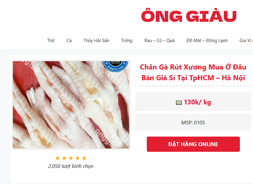 Hải sản tươi sống ông Giàu cung cấp chân gà rút xương chất lượng, uy tín tại TPHCM