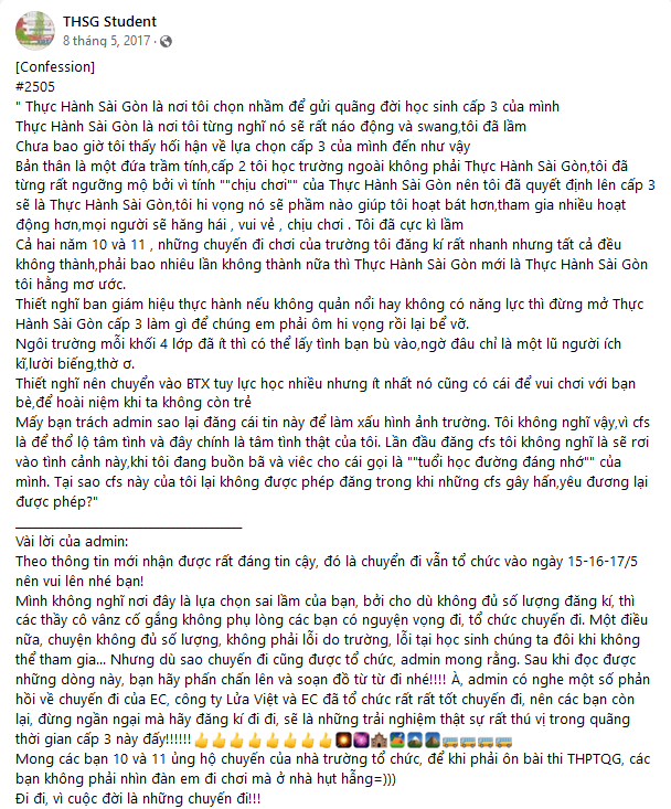 Phản ảnh của học sinh về ngôi trường Trung học thực hành Sài Gòn 