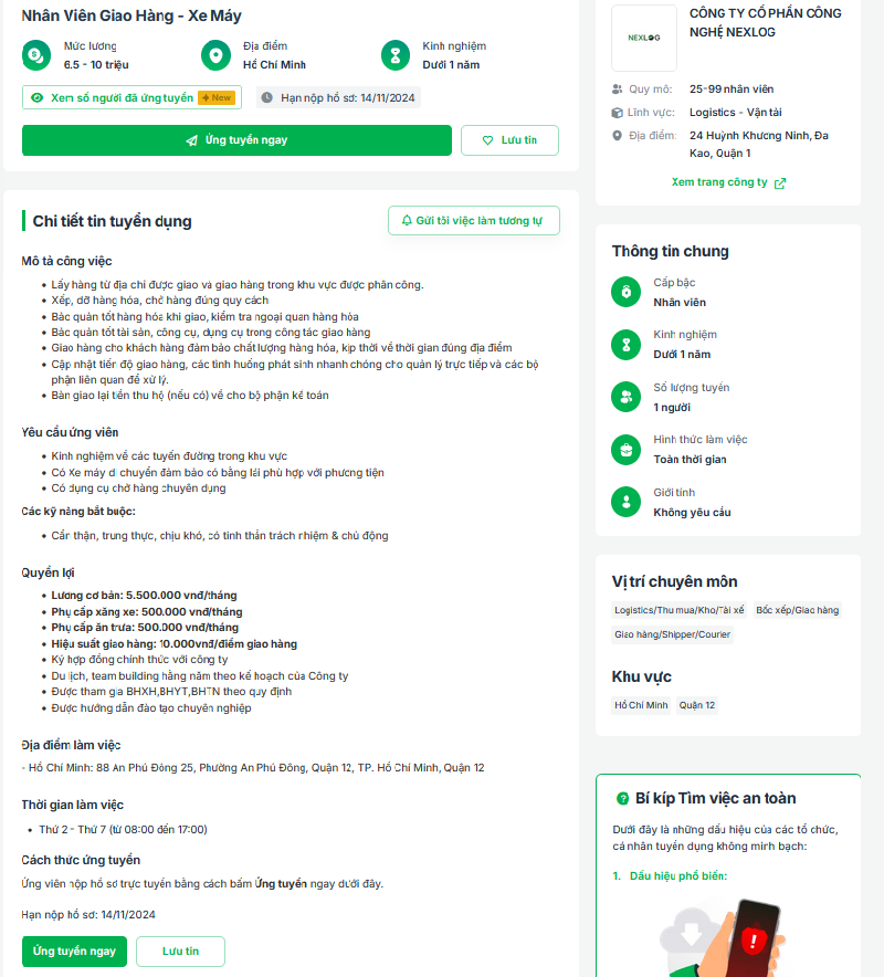 Công ty cổ phần công nghệ Nexlog tuyển nhân viên giao hàng bằng xe máy