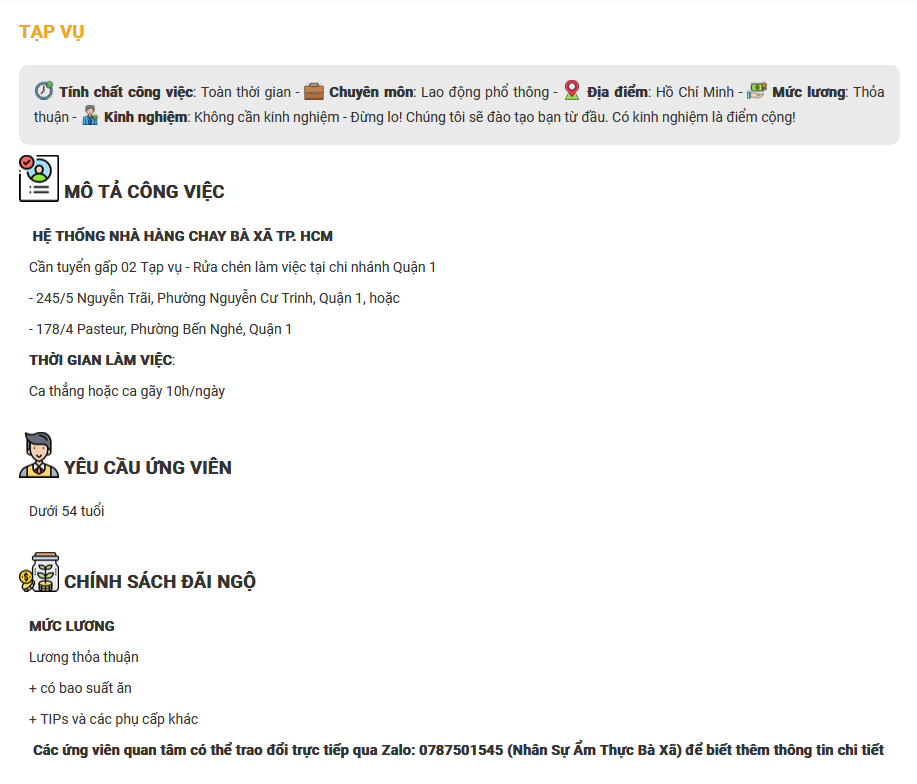 Nhà hàng Chay Bà Xã tuyển dụng NV rửa chén