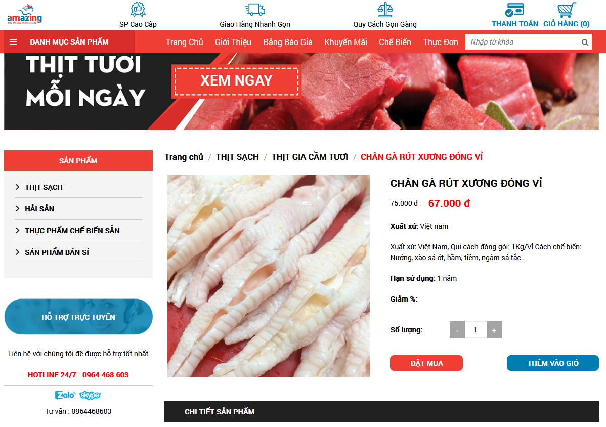 Thực phẩm Amazing cung cấp chân gà rút xương chất lượng, sạch an toàn