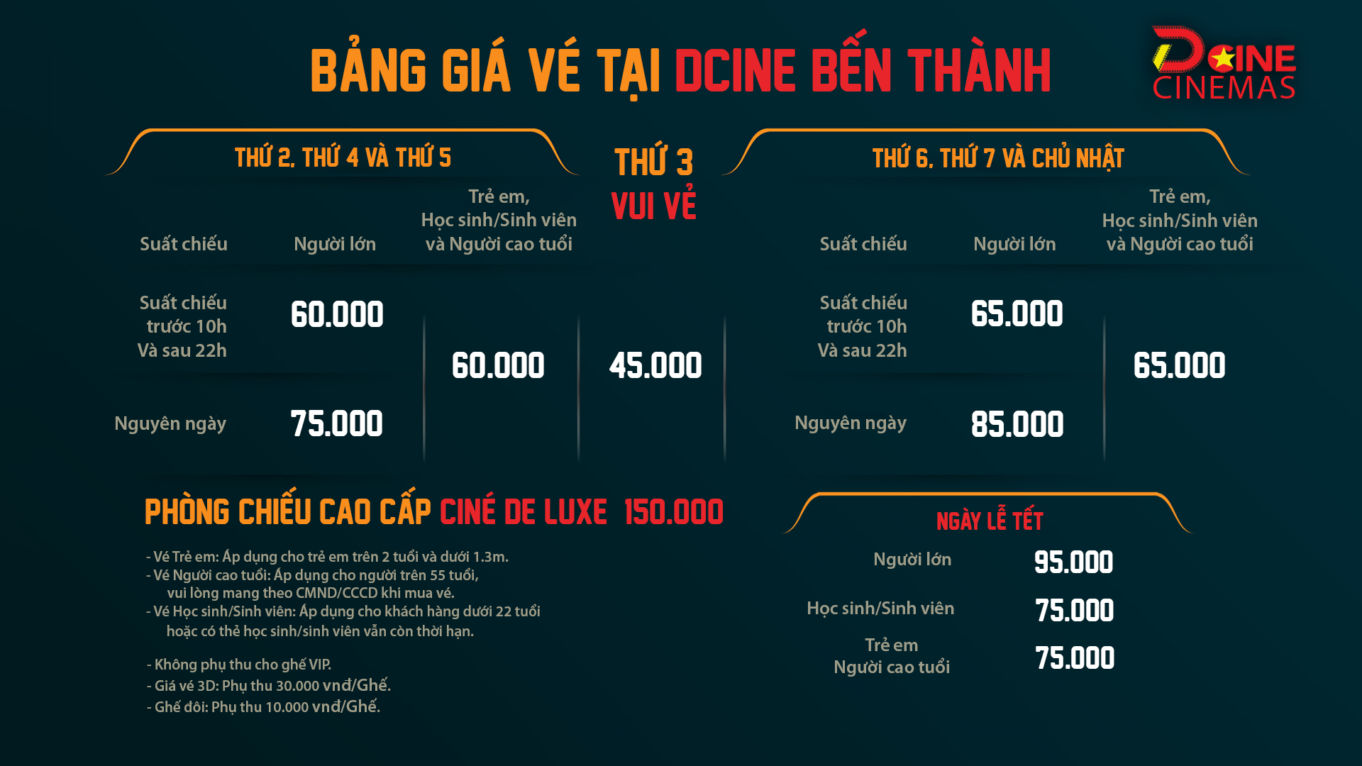 Bảng giá vé tại rạp DCINE