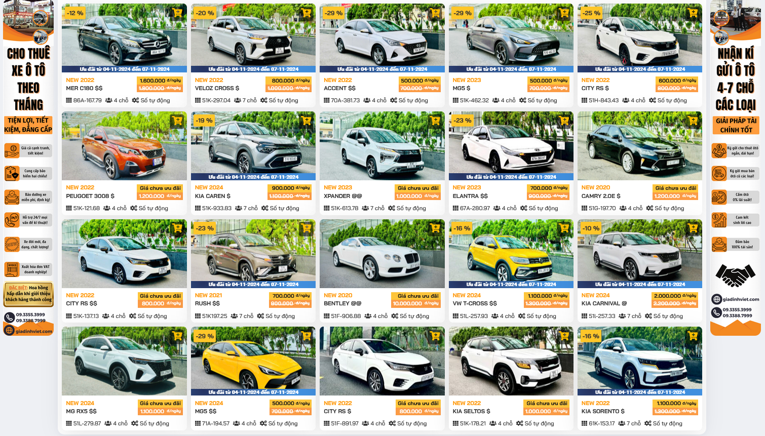 Bảng giá thuê xe tự lái tại Gia Đình Việt