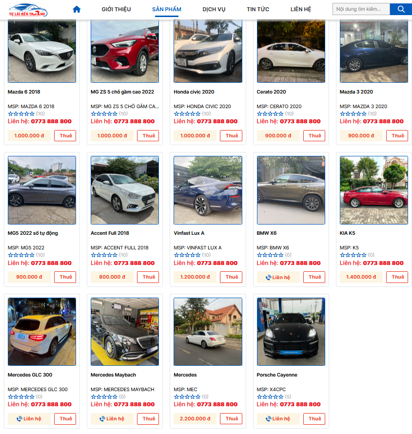 Bảng giá thuê xe tại đơn vị Bến thành tự lái