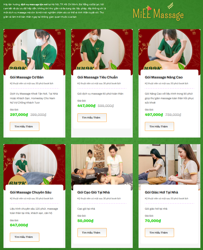 Bảng giá dịch vụ tại Miee