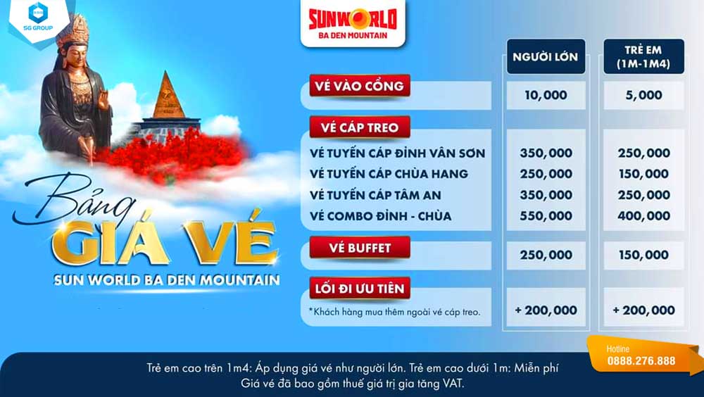 Bảng giá vé Khu du lịch núi Bà Đen